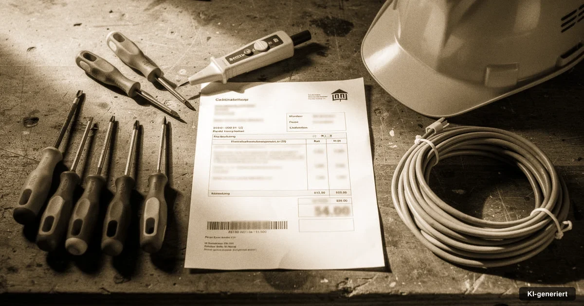 Lohnabrechnung und Werkzeug eines Elektronikers auf einer Werkbank